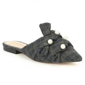 Gianni Bini Plaid Wool Flat with Pearls